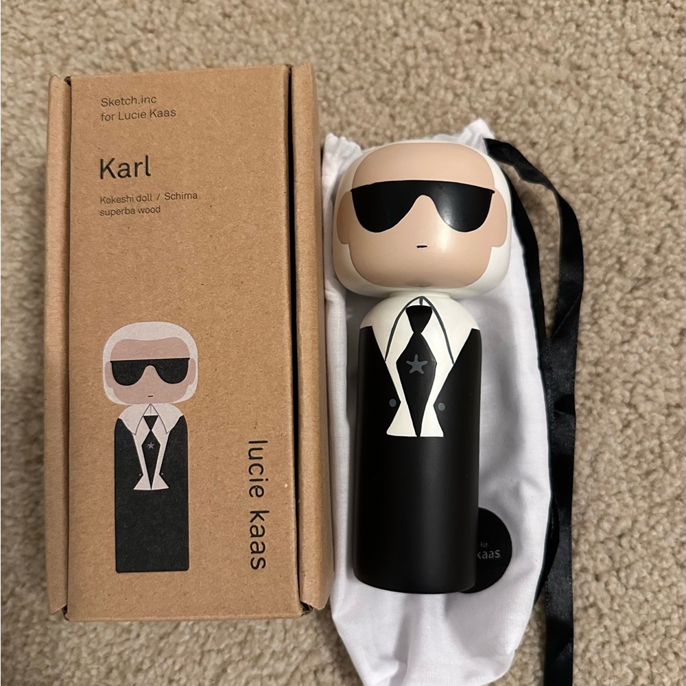 Lucie Kaas Kokeshi Karl Lagerfeld Wooden Doll & Where’s Karl? Book. New.